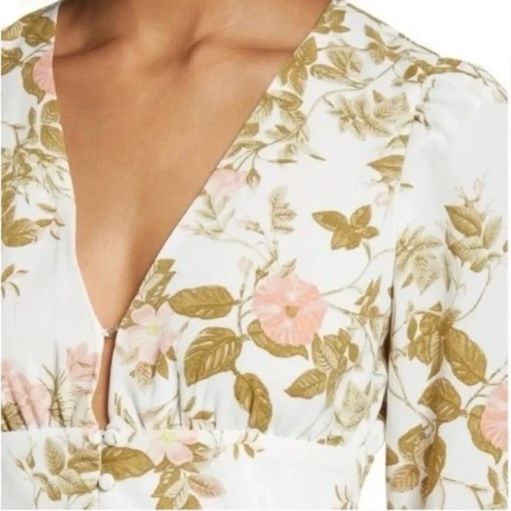 NWT 1. State Floral Long Sleeve V-Neck Midi Dress with Front Slit Size 2 - Picture 3 of 8